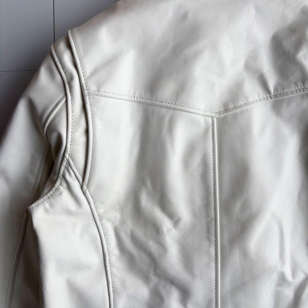 人気◆リューグーレザーズ シングル ライダース レザー ジャケット 白 Lサイズ