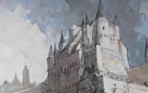 榮永大治良、【セゴビアの城】、希少な額装用画集より、新品額装付、状態良好