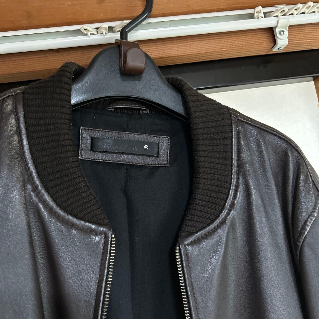 リブ襟ライダース 羊革 本革100% ブラウン Lサイズ