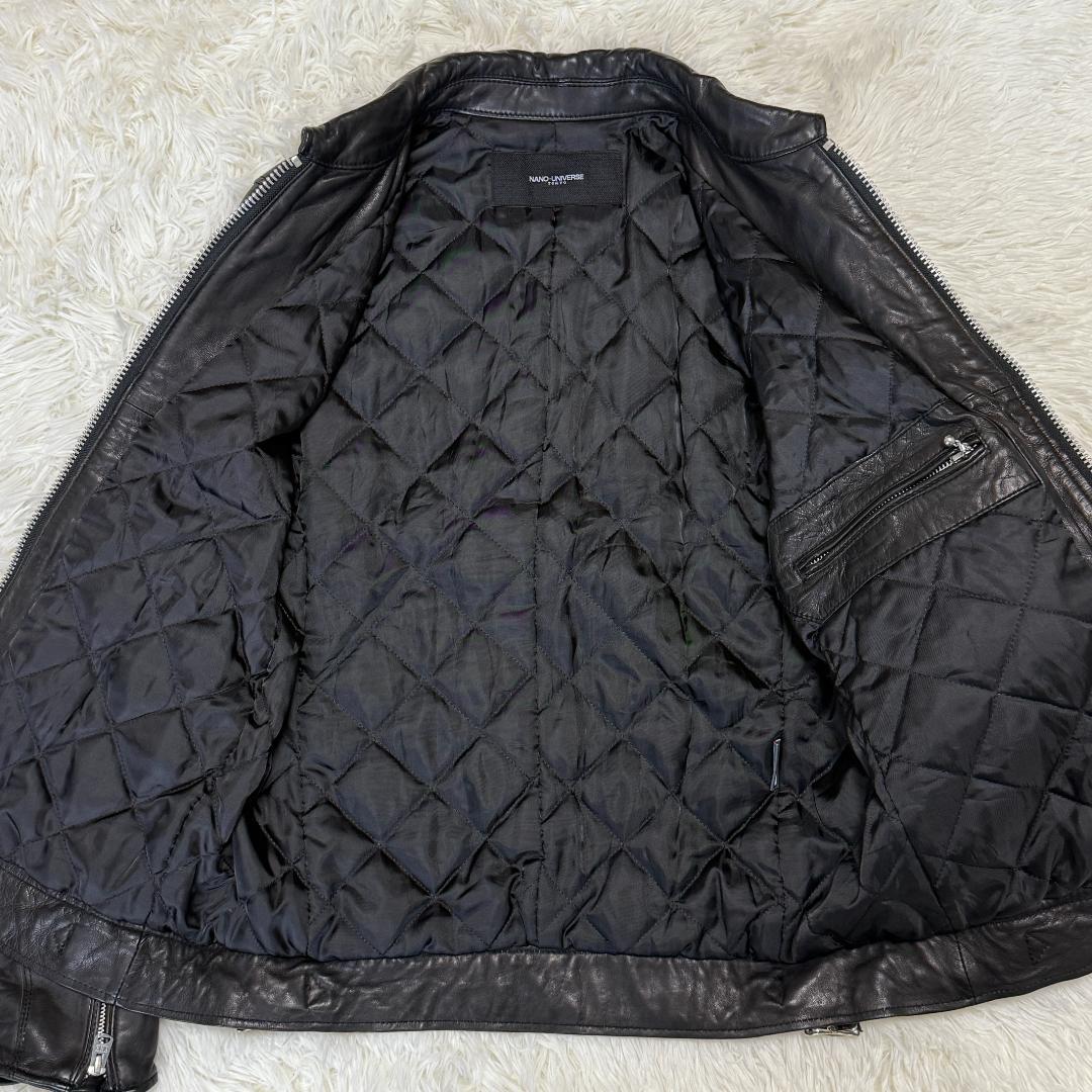 ナノユニバース 羊革ライダースジャケット シングル L キルティング 中綿