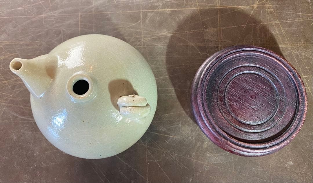 緑青磁　水滴・一輪挿し　鑑賞台付 沈船品 ヴィンテージ　レア 中国　台湾茶器