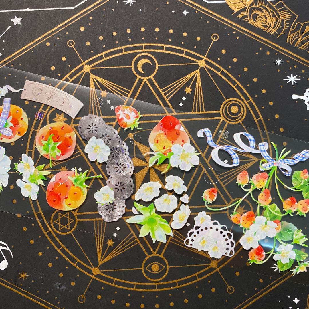 【9199】海外　マステ　中古巻　貝殻光マスキングテープ　苺　果物　お花　装飾系