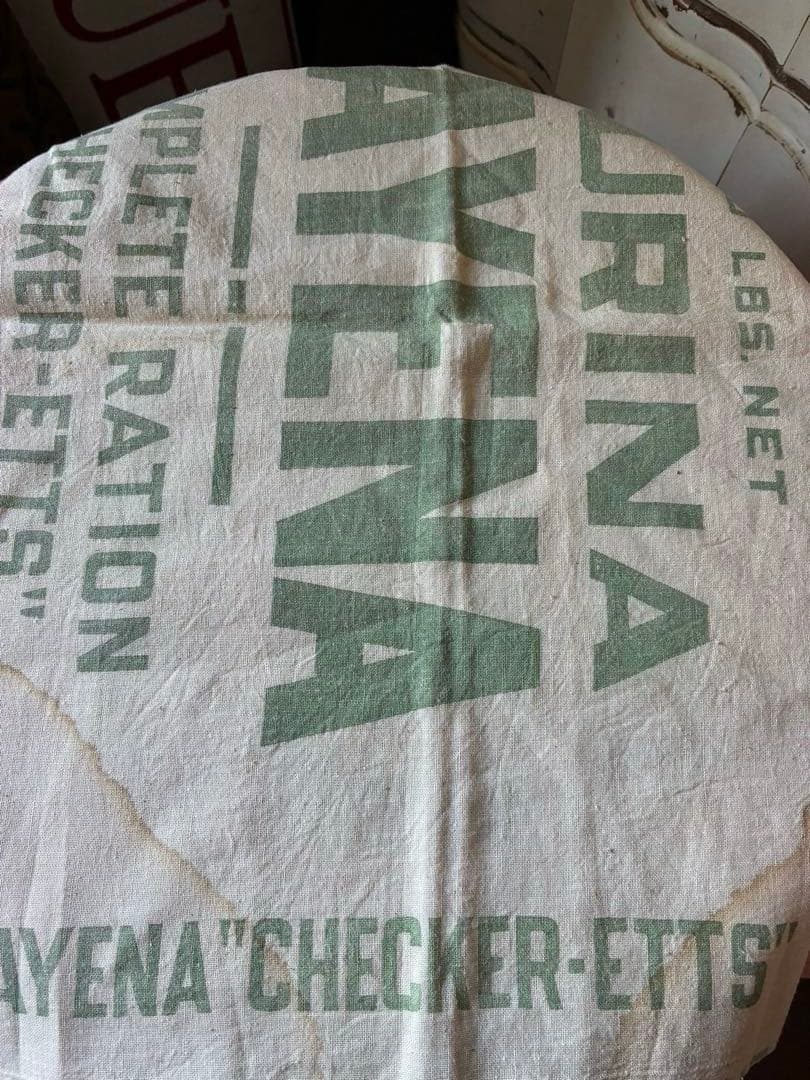 アンティーク　美しい　大きな　コットン　リネン　袋　市松模様　チェック　アメリカ