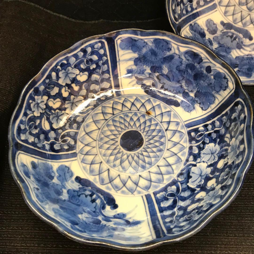 上手古伊万里　幾何学紋様皿　3枚揃い　本物保証