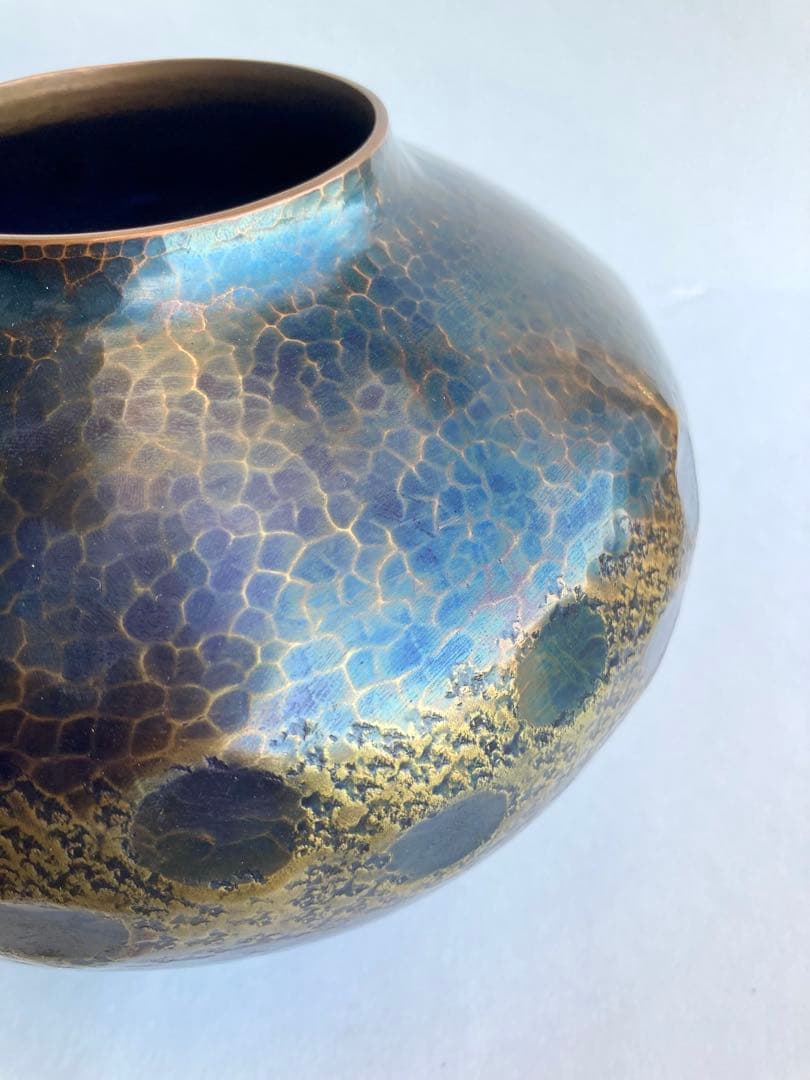 【新年セール】無形文化遺産　燕鎚起銅器　銅製花瓶　亀甲文　壺　玉川堂　骨董品