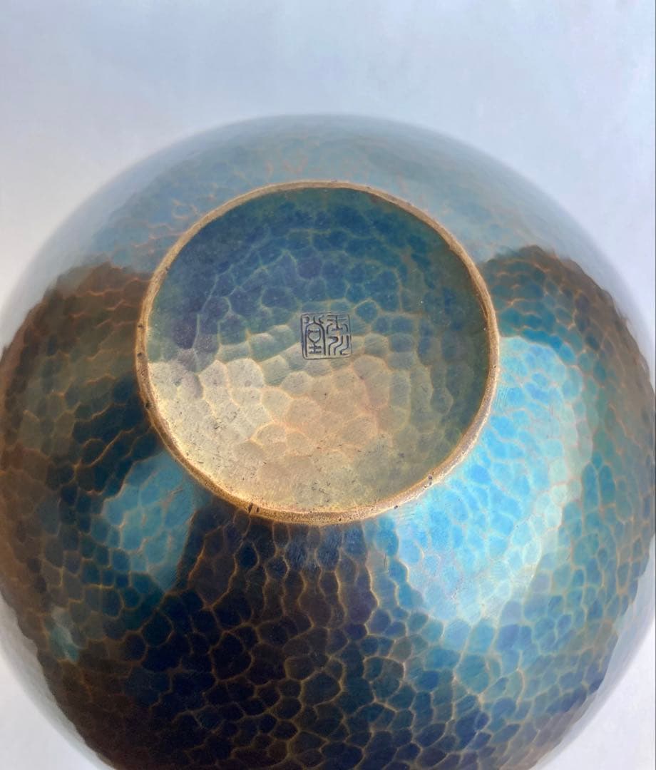 【新年セール】無形文化遺産　燕鎚起銅器　銅製花瓶　亀甲文　壺　玉川堂　骨董品