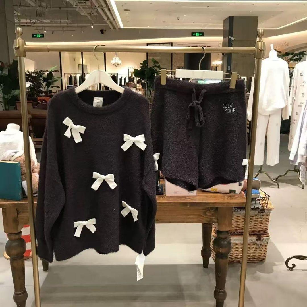 ジェラートピケ　ニットリボンプルオーバー&ショートパンツセット