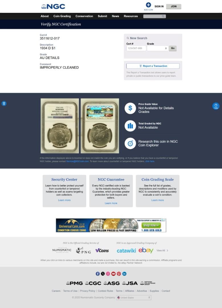 NGC-AU 洗浄 アメリカ合衆国 1934D ピースダラー　銀貨