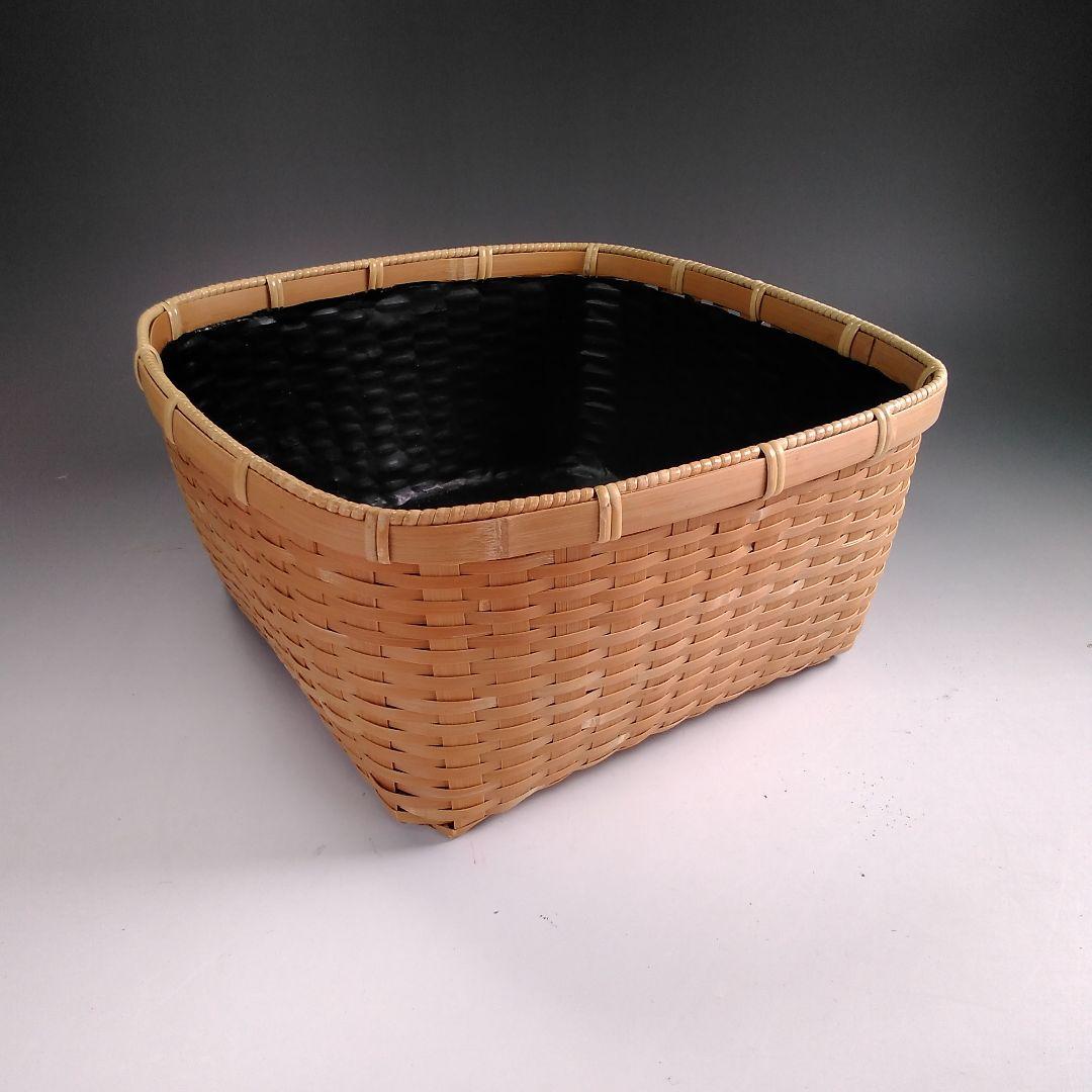 ア50 『島田竹宝斎』作　『松山篭　炭斗　共箱』竹籠　茶道具