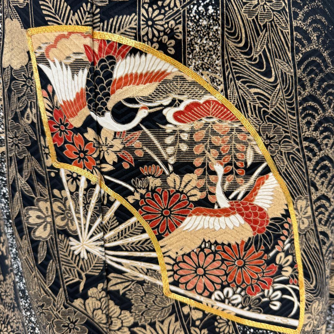 振袖フルセット 黒 刺繍 成人式 草履バック付 裄64.5cm S-200