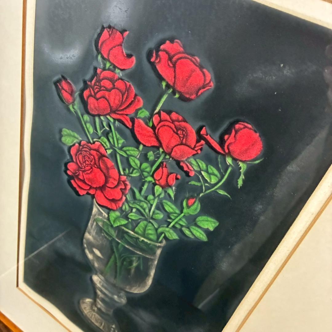 織田繁「薔薇」カラーメゾチント 1978年作 直筆サイン入 ギャラリーシール有