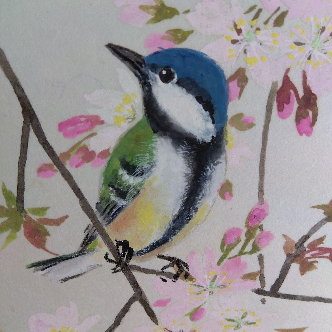 掛け軸　桜に鳥　春　大路孫三郎