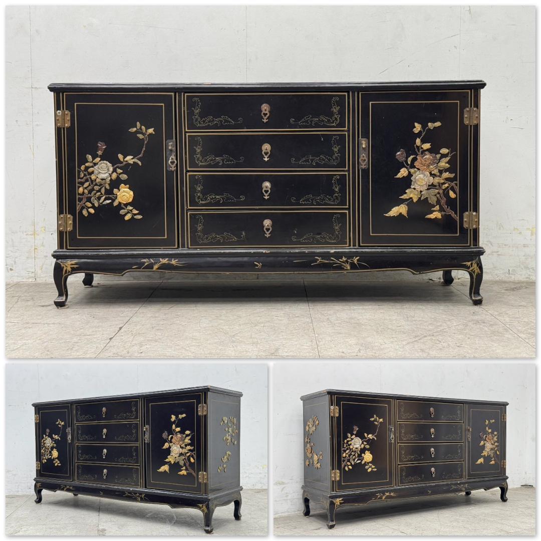 T1201☆サイドボード　アンティーク　石細工　彫刻　飾り棚　キャビネット