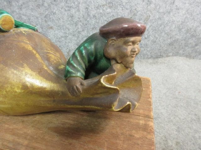 九谷焼秋塘陶園中村翠恒ねずみに大黒の置物共箱付き [B25561]