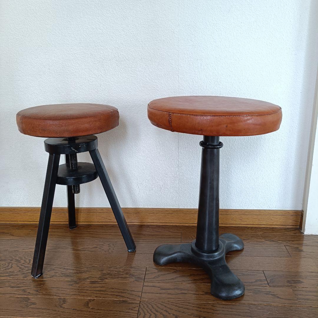 インダストリアル アイアン スツール ビンテージ singer 本革 チェア ①