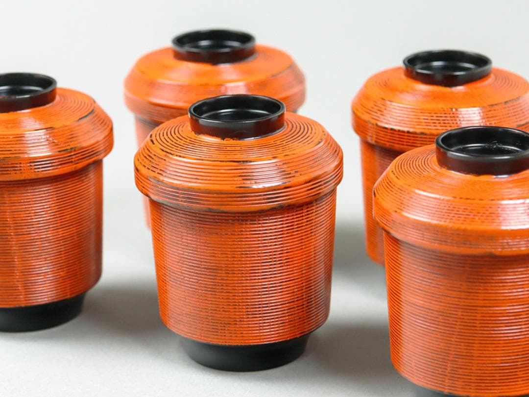 青紫園造 根来塗 箸洗 5客 吸物椀 共箱 未使用