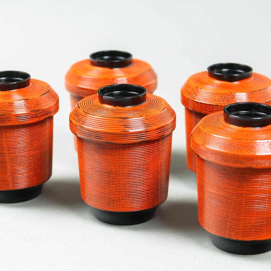 青紫園造 根来塗 箸洗 5客 吸物椀 共箱 未使用