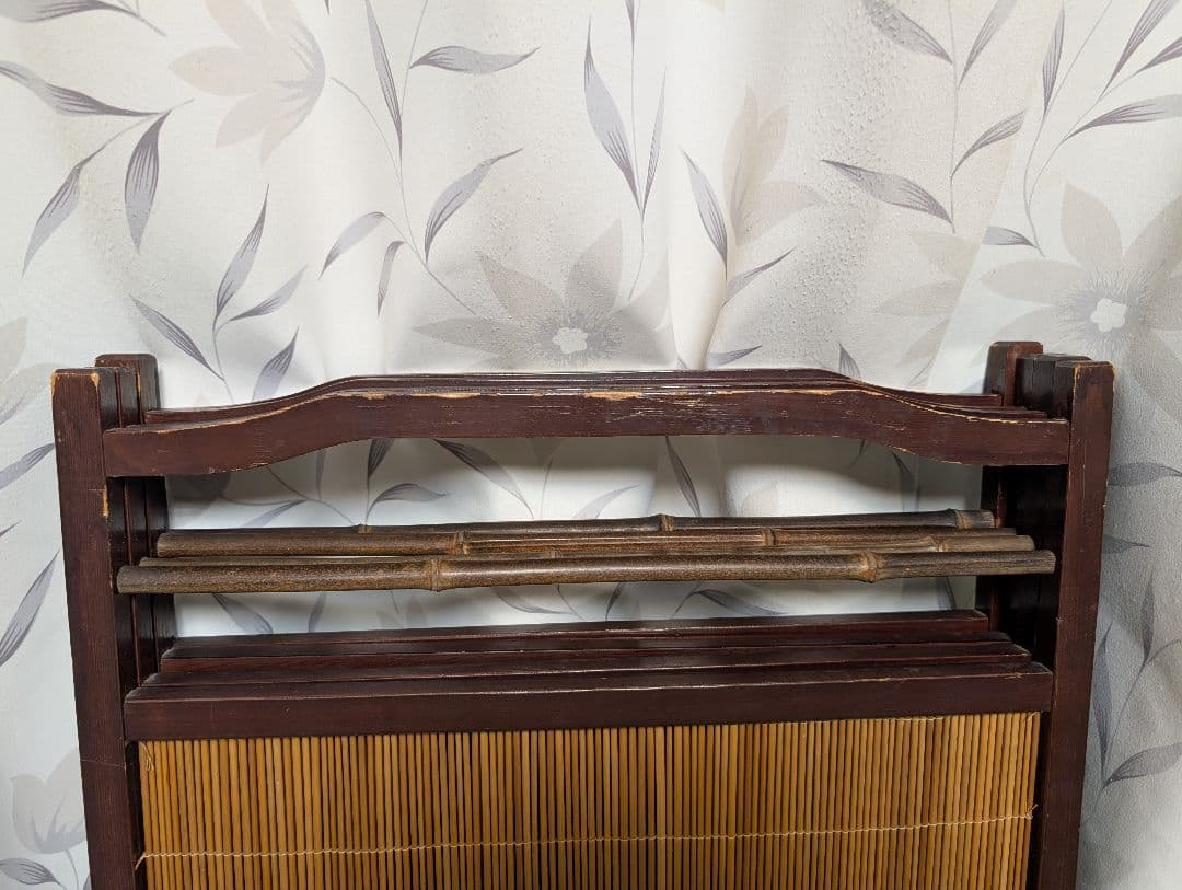 古家具　パーテーション 　　屏風　衝立　4連　竹　木製