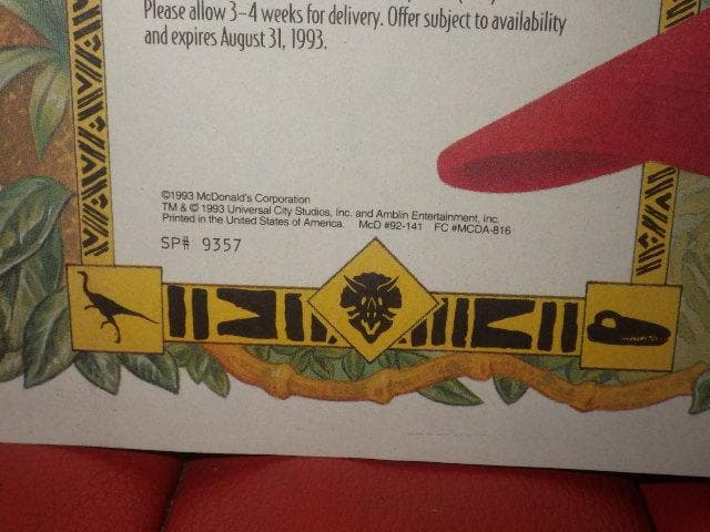 マクドナルド★ポスター★38★ビンテージ★壁掛け★ジュラシックパーク★恐竜