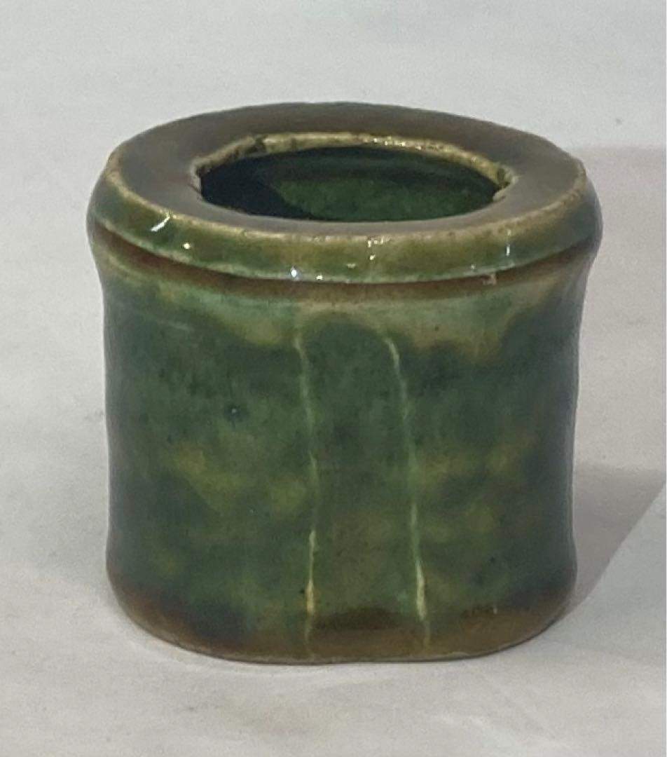 B143  備前花入・砥部白水茶碗・織部蓋置　茶道具3点セット　各共箱