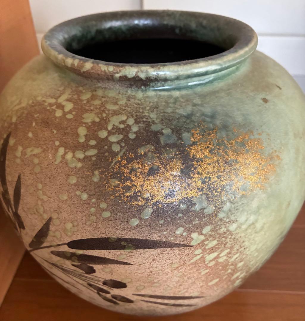 信楽焼￼木箱付き陶器花器花瓶 金彩豪華　明治印