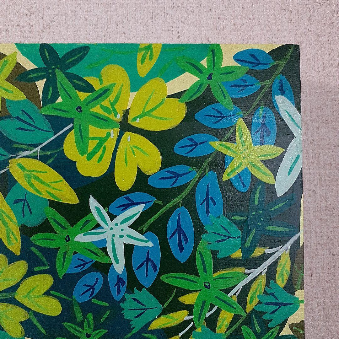 緑だらけの作品　F10号ボード　同じ緑でも色んな色や形がある！　小楠アキコ作品