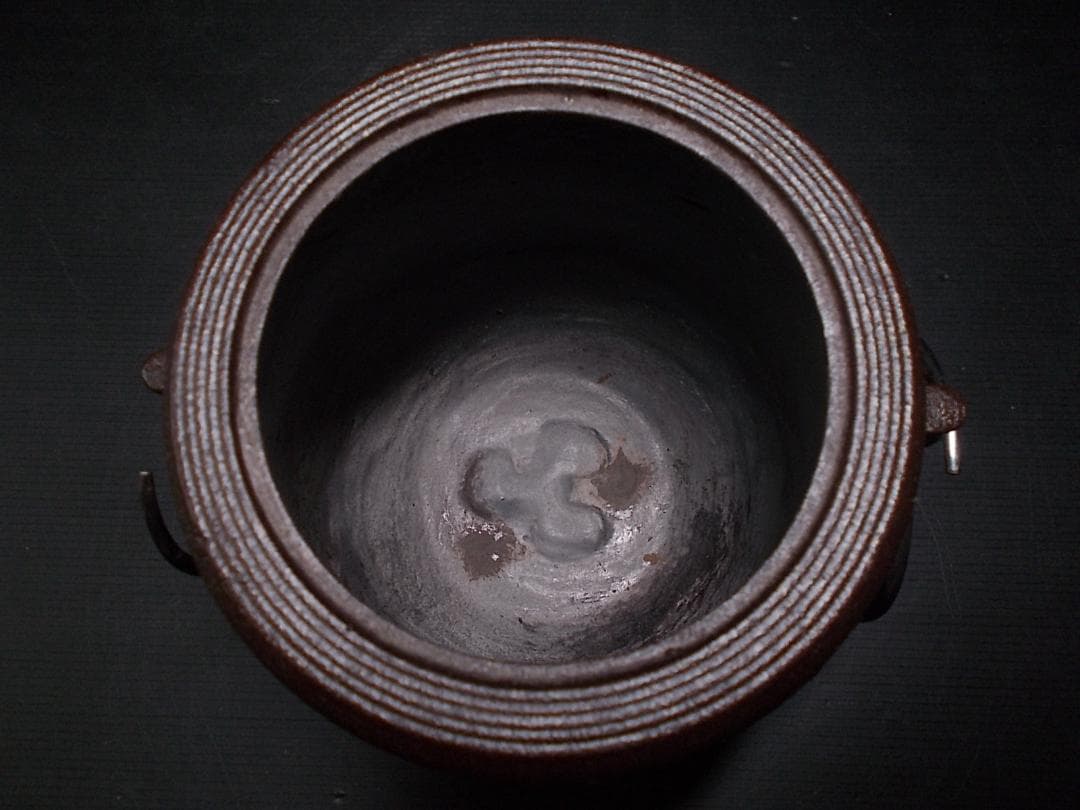 茶道具 糸目竹姥口筒釜 茶釜 釜環 釜師:菊池政光 共箱 送料込み