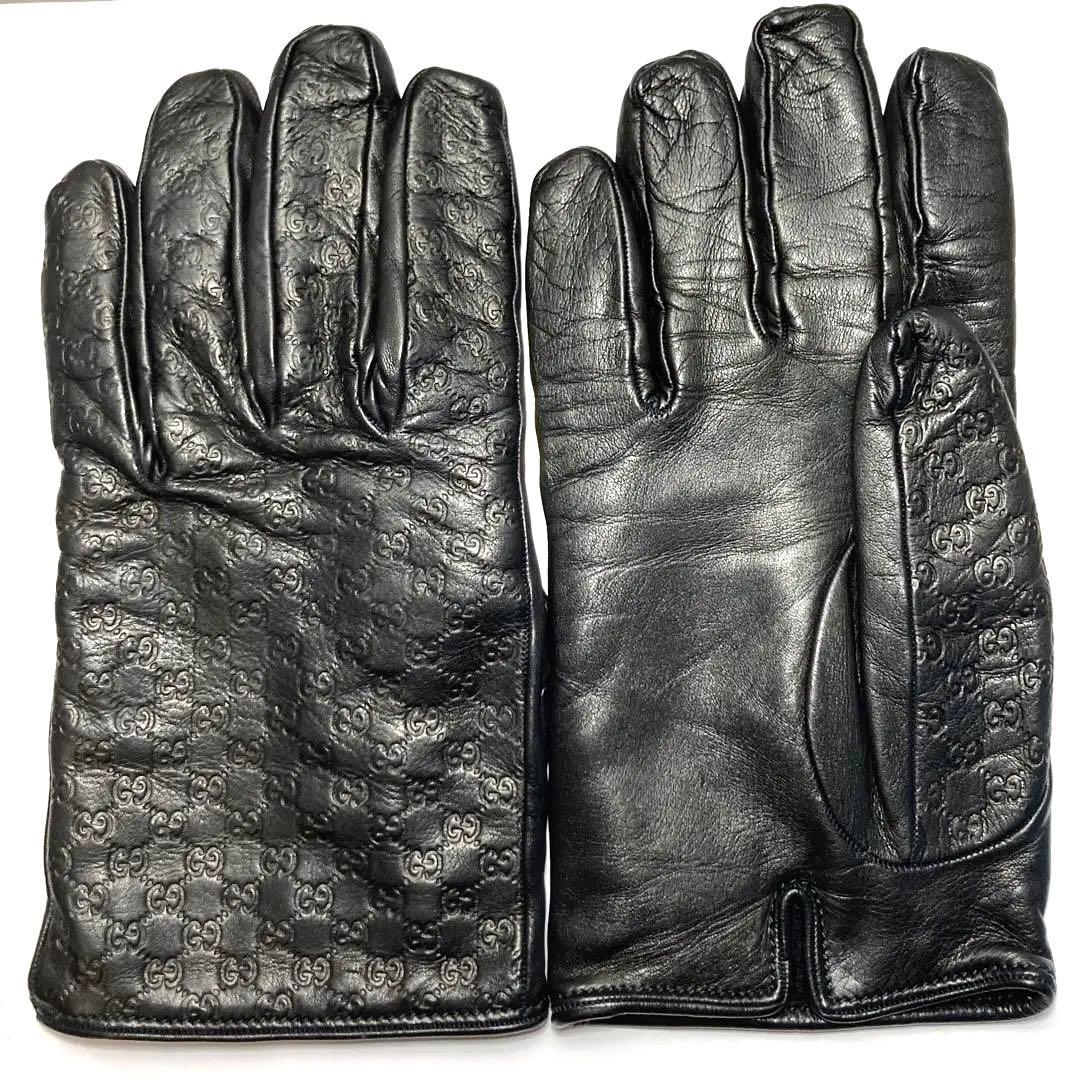 E9207 GUCCI グッチシマ GG レザー 手袋 グローブ カシミヤ100