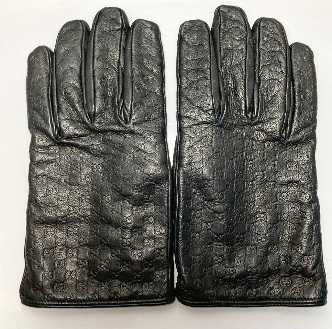 E9207 GUCCI グッチシマ GG レザー 手袋 グローブ カシミヤ100