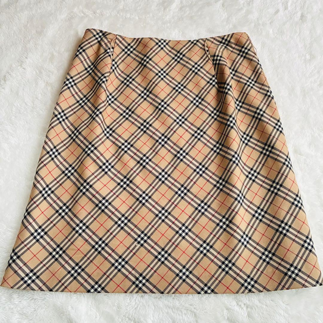 【極美品】バーバリーブルーレーベル　ノバチェック柄スカート ウール混　38