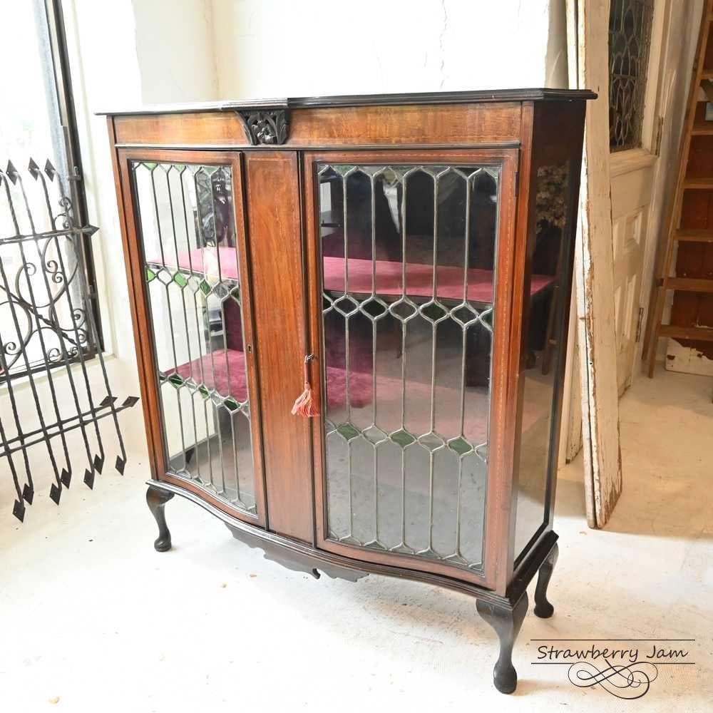 L3103-85 英国アンティーク ガラスキャビネット 食器棚 マホガニー