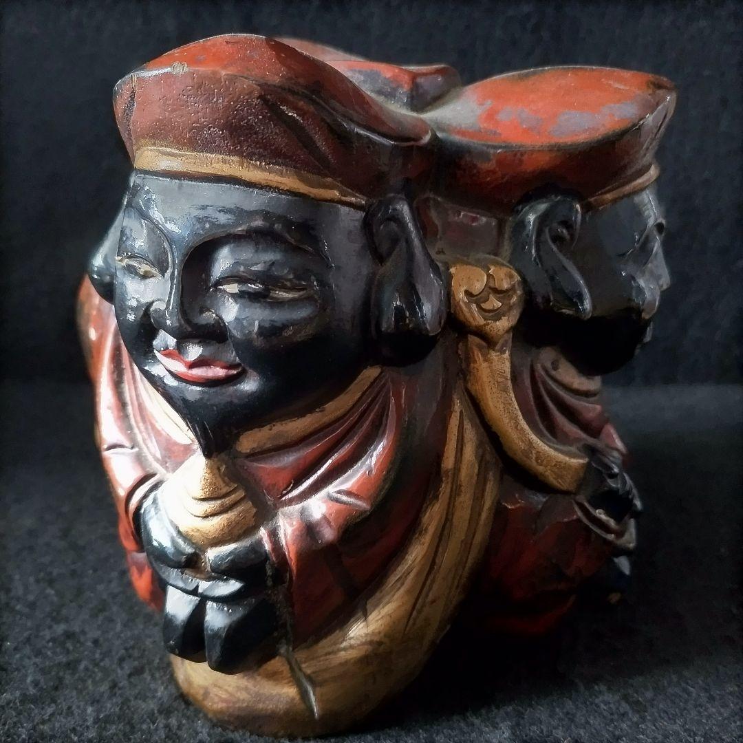 三面大黒天 木製 時代物 骨董品