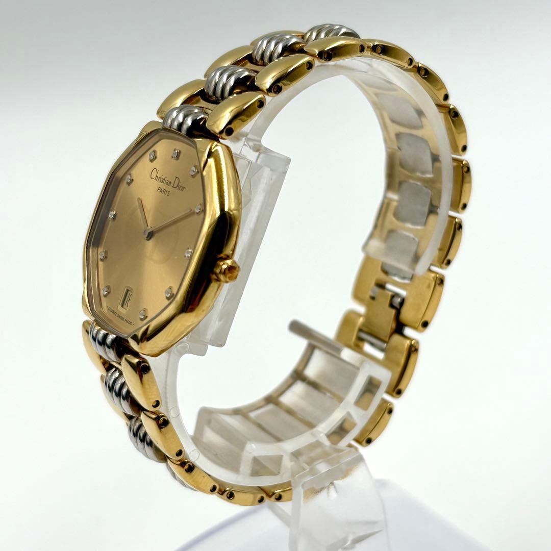 レア クリスチャンディオール 腕時計 ダイヤ11P オクタゴン ゴールド デイト