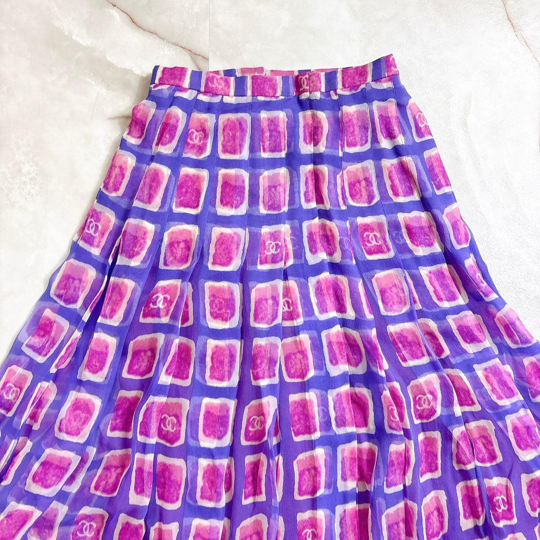 CHANEL シャネル　ココマーク　総柄　スカート　パープル　38