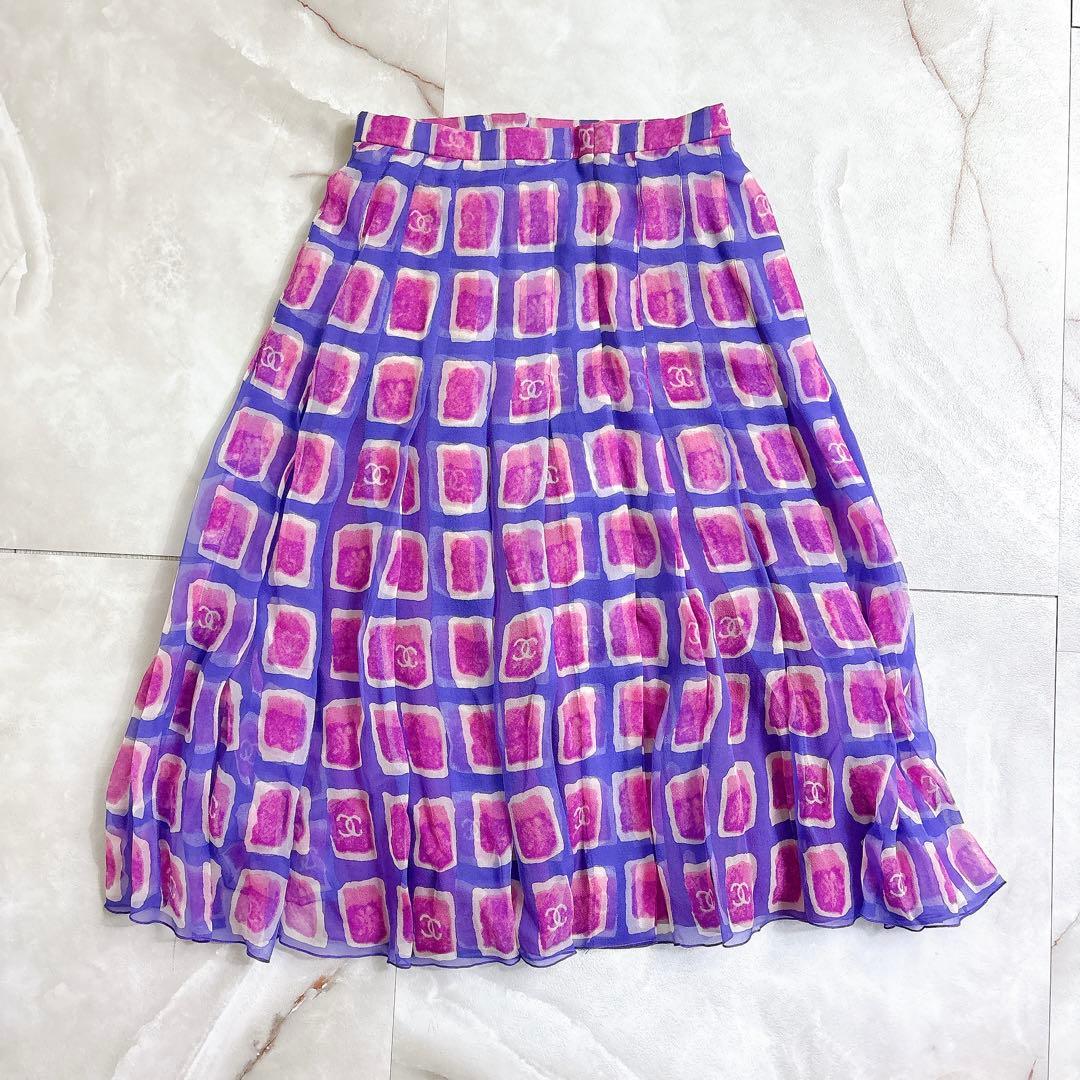 CHANEL シャネル　ココマーク　総柄　スカート　パープル　38