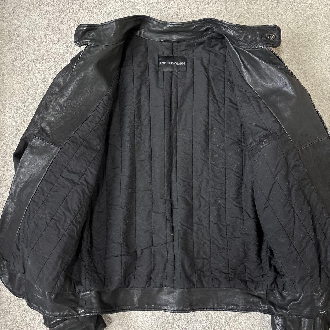 黒タグ エンポリオアルマーニ ライダース レザージャケット 本革 48 なめし革