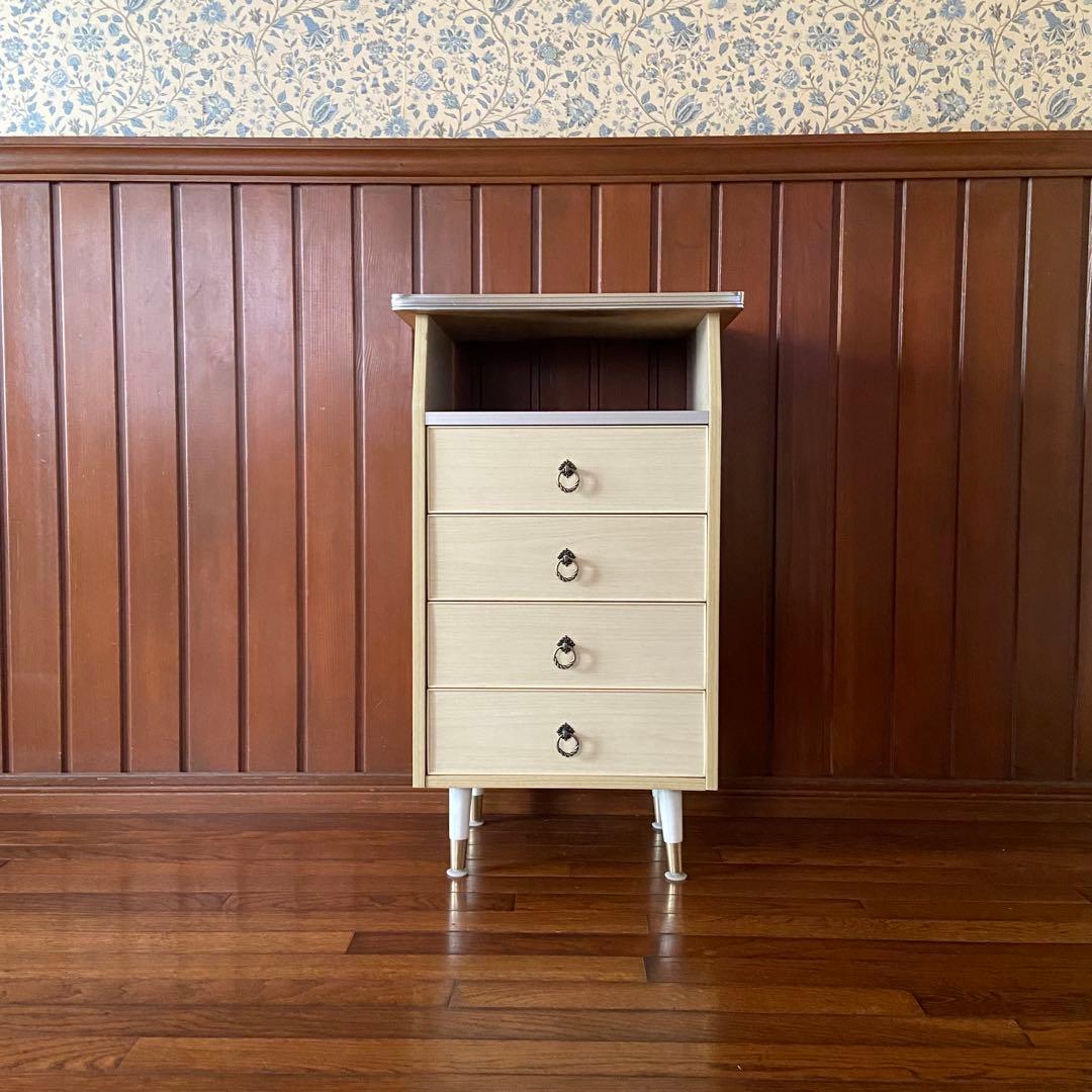 昭和レトロ　電話台　ホワイト　引き出し　収納棚　サイドラック　チェスト