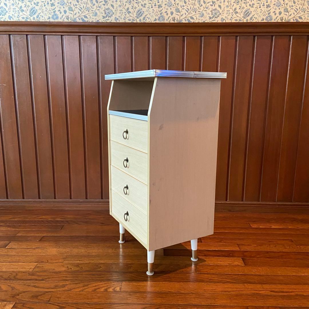 昭和レトロ　電話台　ホワイト　引き出し　収納棚　サイドラック　チェスト