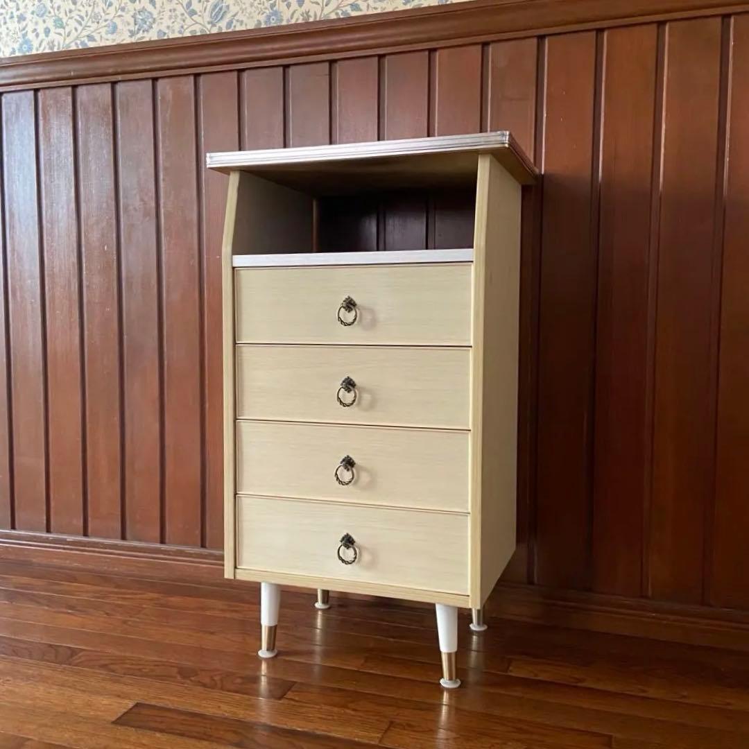 昭和レトロ　電話台　ホワイト　引き出し　収納棚　サイドラック　チェスト