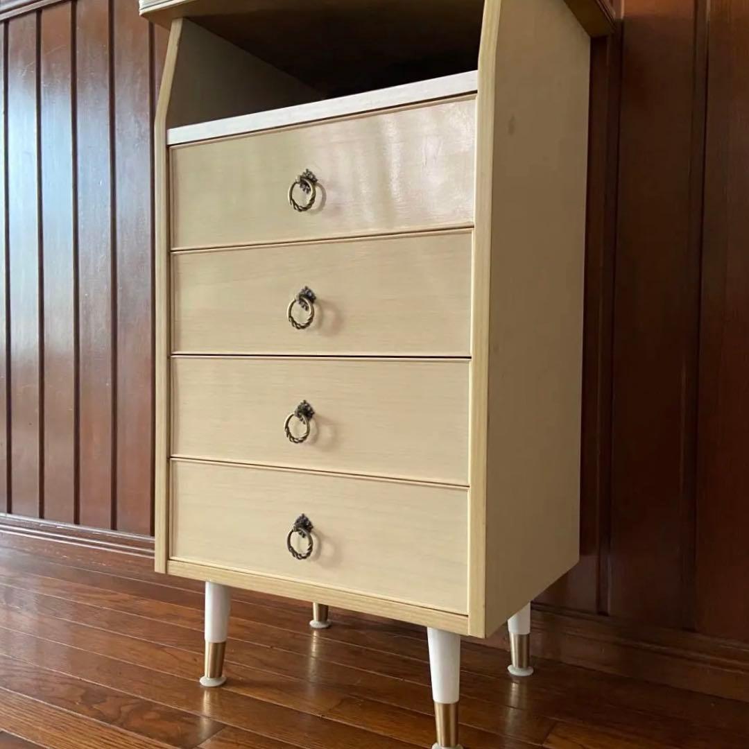 昭和レトロ　電話台　ホワイト　引き出し　収納棚　サイドラック　チェスト