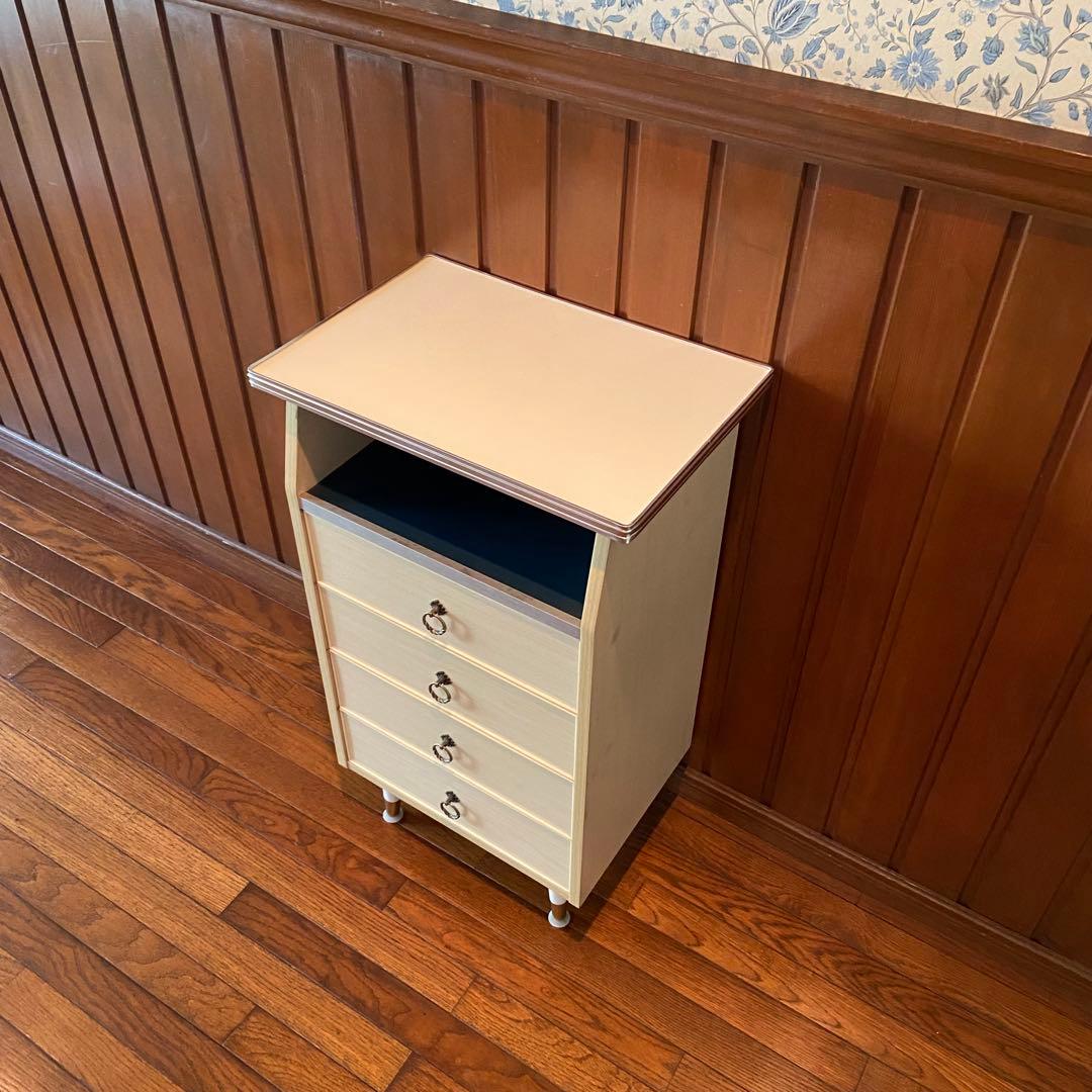 昭和レトロ　電話台　ホワイト　引き出し　収納棚　サイドラック　チェスト