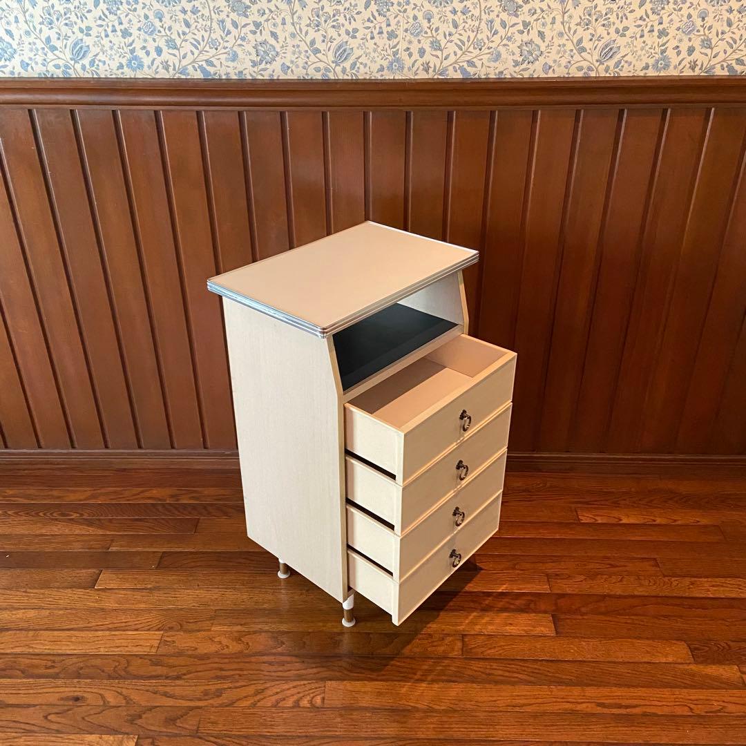 昭和レトロ　電話台　ホワイト　引き出し　収納棚　サイドラック　チェスト