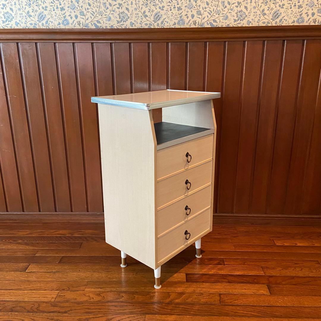昭和レトロ　電話台　ホワイト　引き出し　収納棚　サイドラック　チェスト