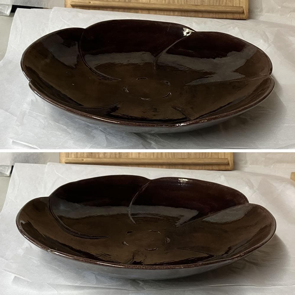 F1390 十四代 永楽善五郎 得全 紫交趾 菓子皿 妙全 識 永田宗伴 書付