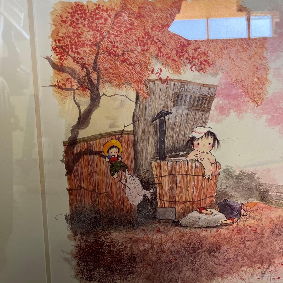 中島潔　故郷　475 リトグラフ　真作　サイン入り絵画　油絵　額縁　美品