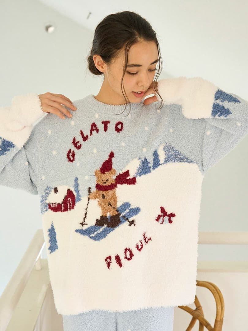 新品ジェラートピケ♡HOLIDAY♡スキーベアジャガードプルオーバー　ミント