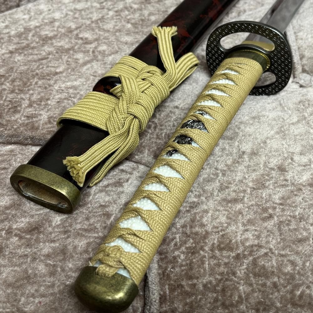 模造刀剣 逆刃刀 大刀 茶糸仕様 雲龍鞘 黒朱乱れ塗り鞘 木製鞘 るろうに剣心