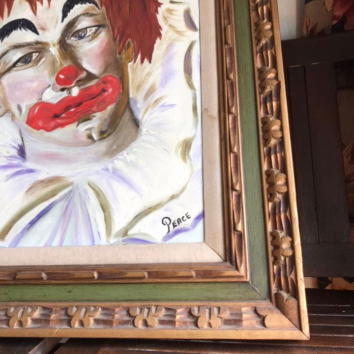 レア！BIGサイズ道化師 70'sアメリカアンティーク　ピエロ　ヴィンテージ絵画