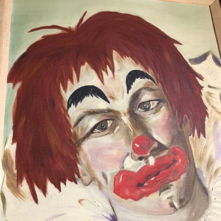 レア！BIGサイズ道化師 70'sアメリカアンティーク　ピエロ　ヴィンテージ絵画