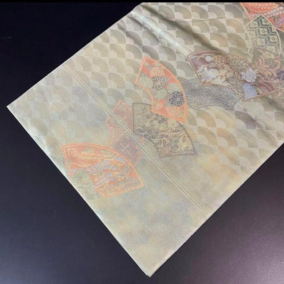 ZY-691 高級袋帯 六通 扇文 四季折々 草花 金糸 正絹 上質 名品
